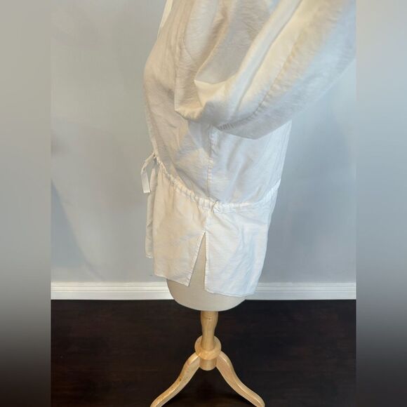 Theory Women's Long Sleeve Drawstring Waist Button Down Shirt Top White Size L - Picture 3 of 8